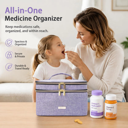 Lexeeco Medicine Storage Bag Pill Bottle Organizer with Small, Purple