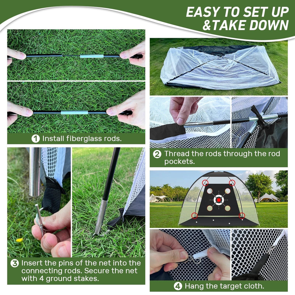 KLAODOT Golf Net with Practice Mat,Golf Hitting 10*7, Black/White/Red/Green
