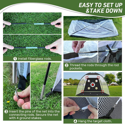 KLAODOT Golf Net with Practice Mat,Golf Hitting 10*7, Black/White/Red/Green