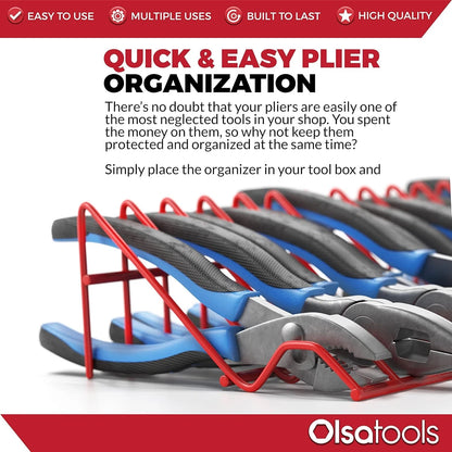 Olsa Tools Plier Rack - Red Organizer for Tool Box Drawer 16 Slots,