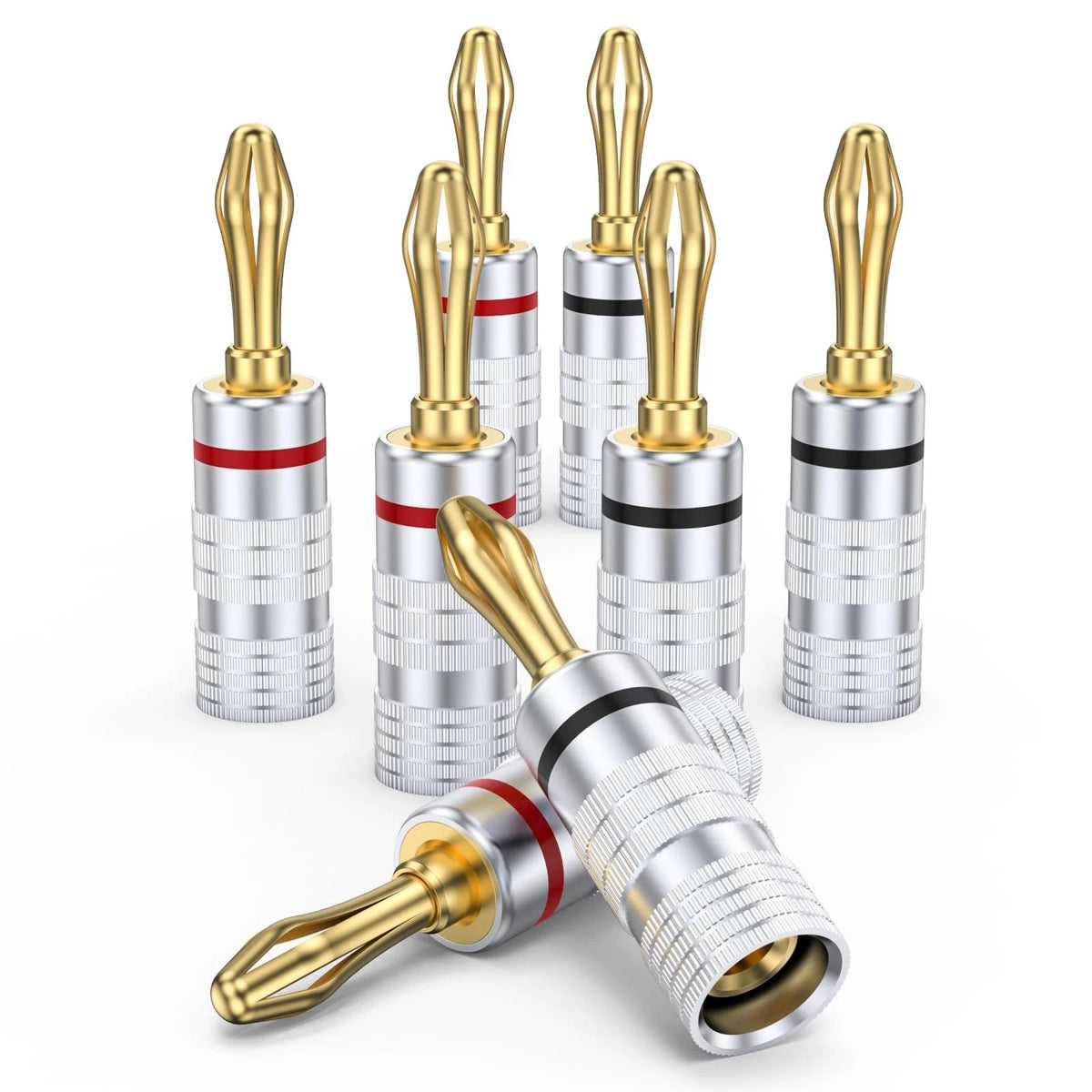 MOSWAG Banana Plugs for Speaker Wire (4 Pairs/8 pcs), Brass 4 Pairs, Gold