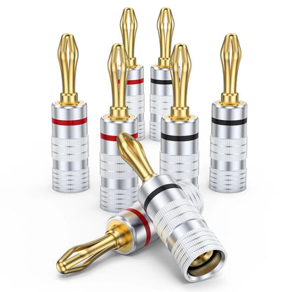 MOSWAG Banana Plugs for Speaker Wire (4 Pairs/8 pcs), Brass 4 Pairs, Gold