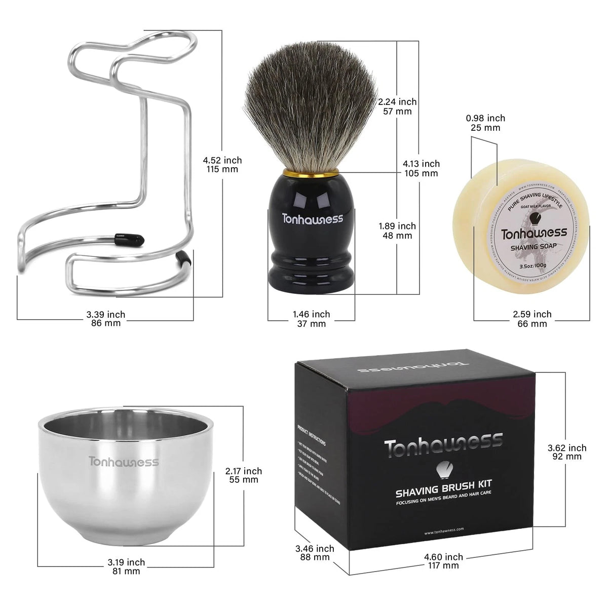 Tonhawness Shaving Brush Kit for Men, 4 in 1 Brushes Set Black-A