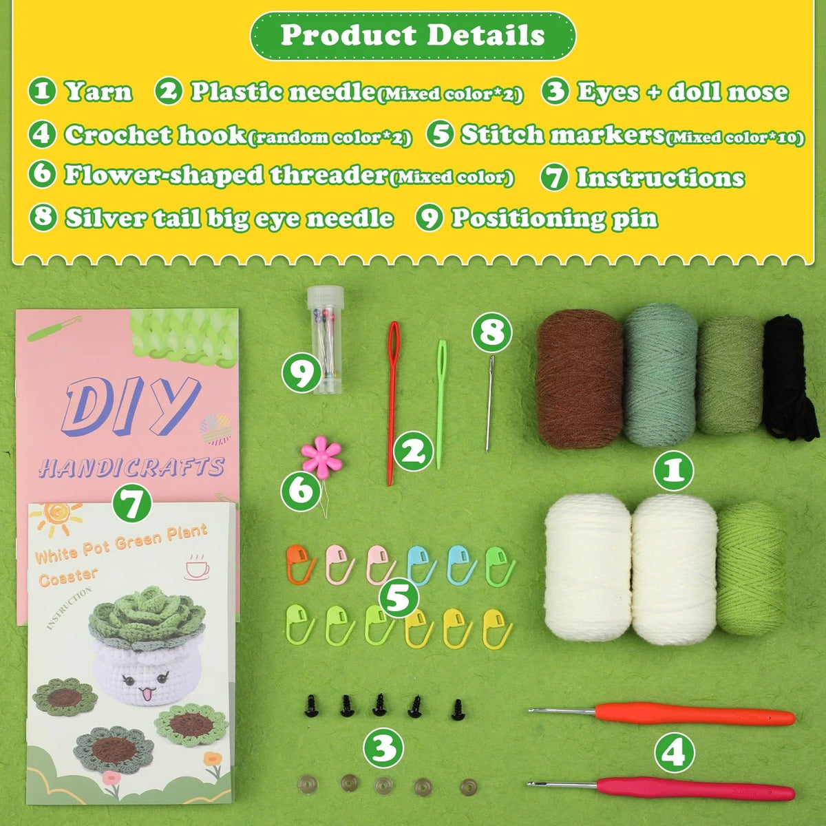 FTEVEN Crochet Kit for Beginners, 4 inches x 4 x 1 inch, 3PCS Coasters