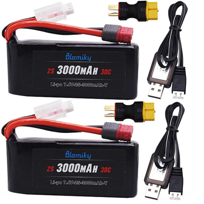 Blomiky 2 Pack 7.4V 2S 3000mAh Shorty T Plug Lipo Battery with XT60...
