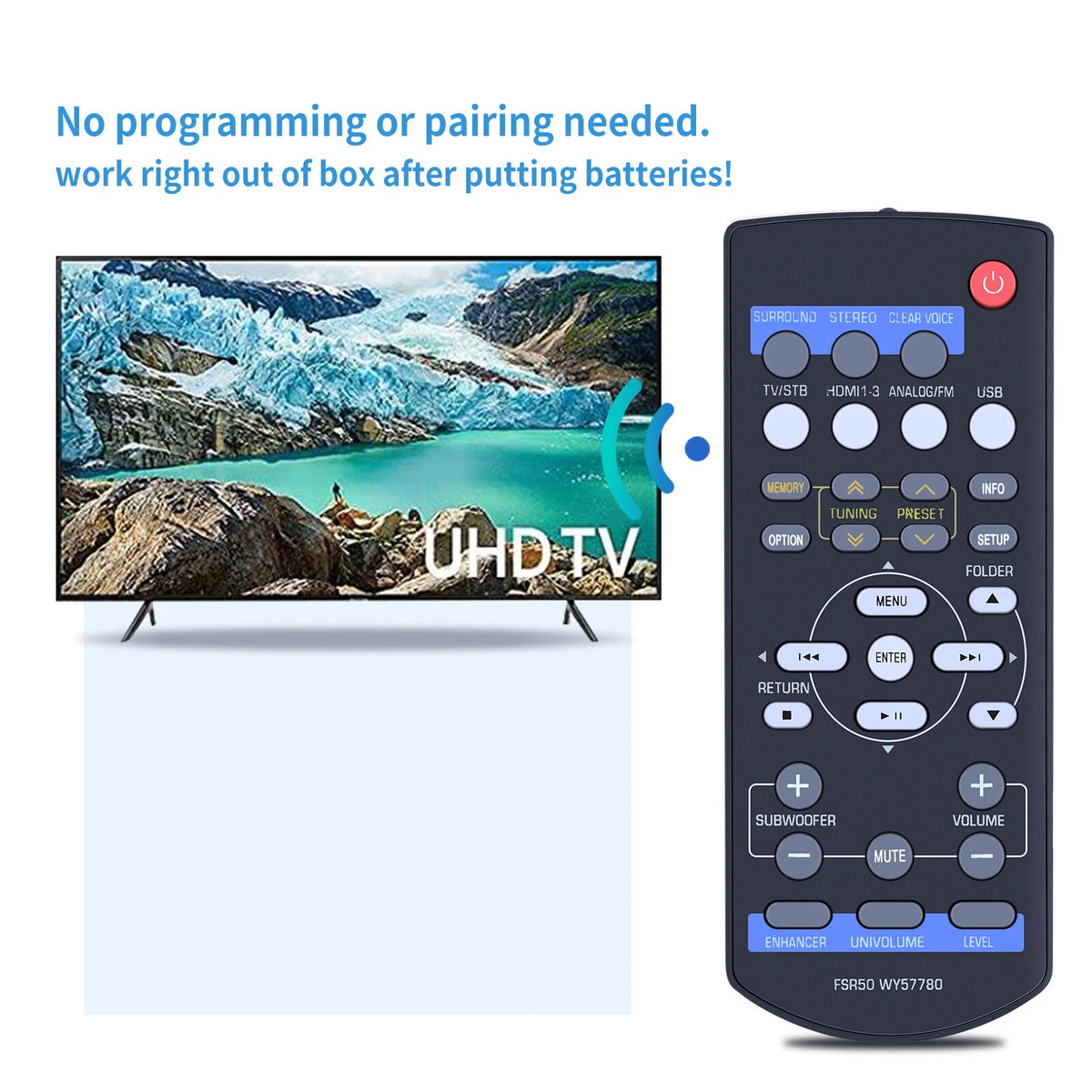 FSR50 WY57780 For Yamaha Soundbar Remote Control YHT-S401BL SR-301 NS-BR301