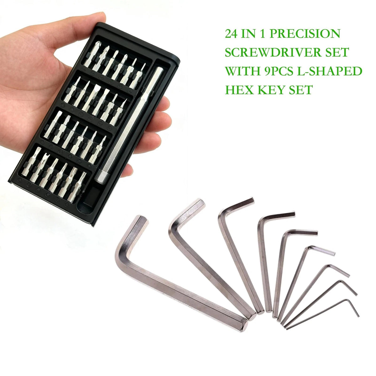 33 in 1 Precision Screwdriver Set with 9Pcs L-Shaped Hex Key Set, ‎silver