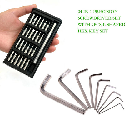 33 in 1 Precision Screwdriver Set with 9Pcs L-Shaped Hex Key Set, ‎silver