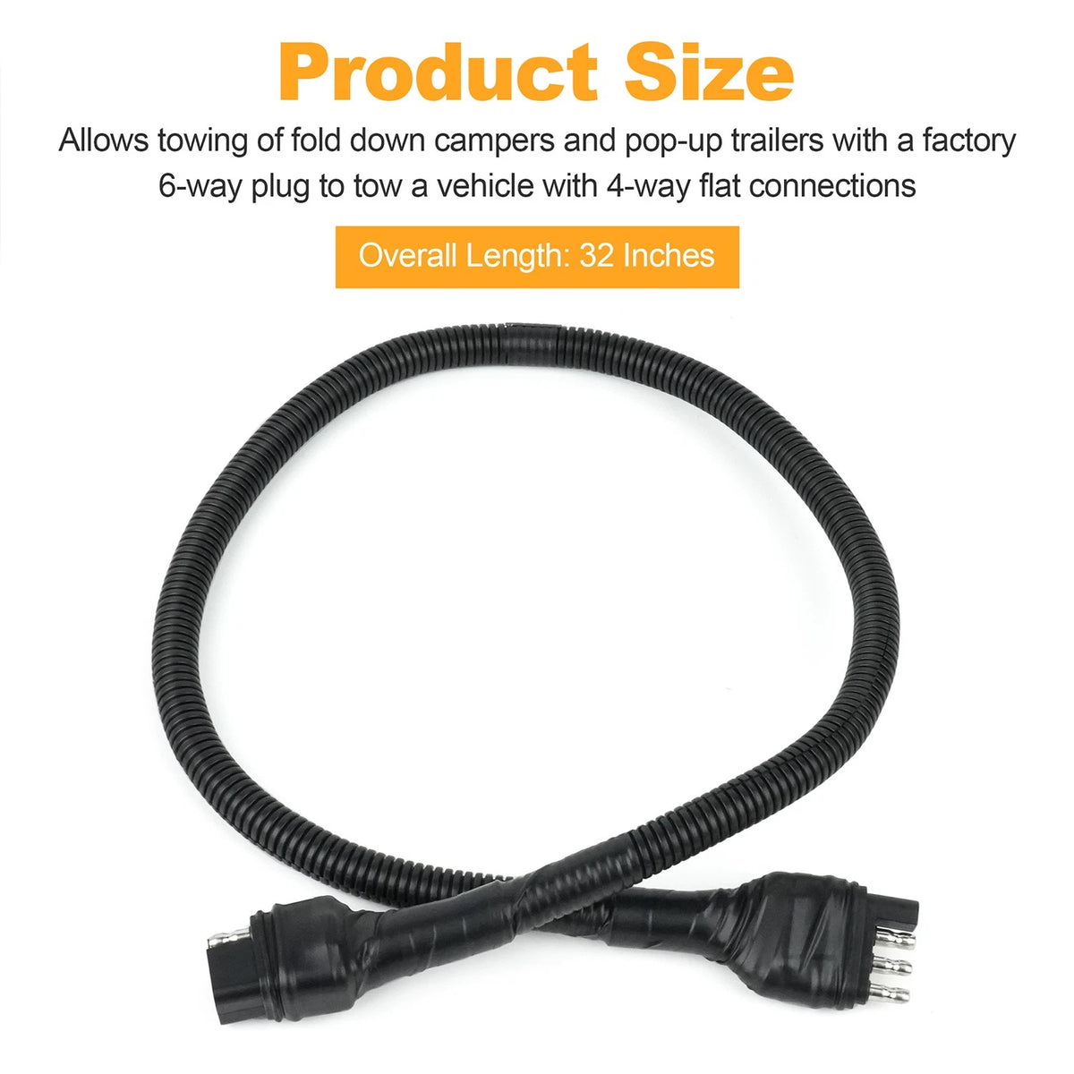 32" 4-Way Flat to 6-Way Square Connector Wiring Harness For Starcraft Fold-Down