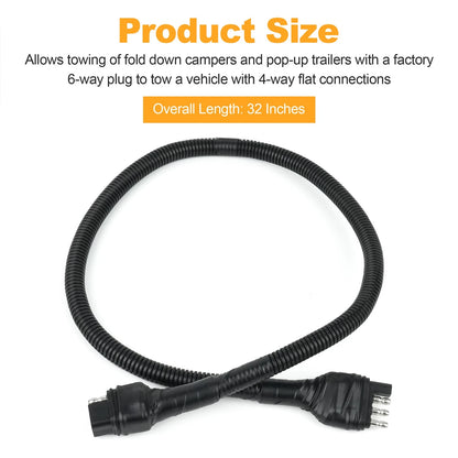 32" 4-Way Flat to 6-Way Square Connector Wiring Harness For Starcraft Fold-Down