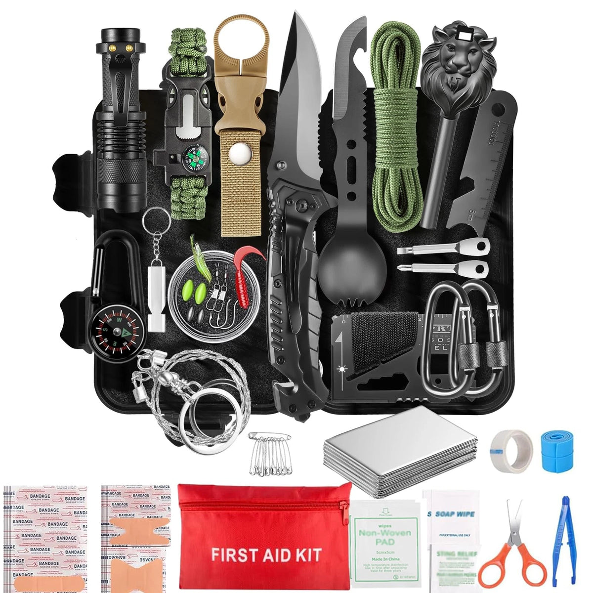 Survival Kit and Emergency Gear - 66 in 1 Outdoor Equipment with First black