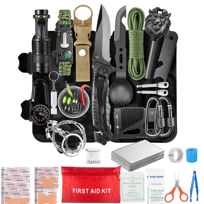 Survival Kit and Emergency Gear - 66 in 1 Outdoor Equipment with First black