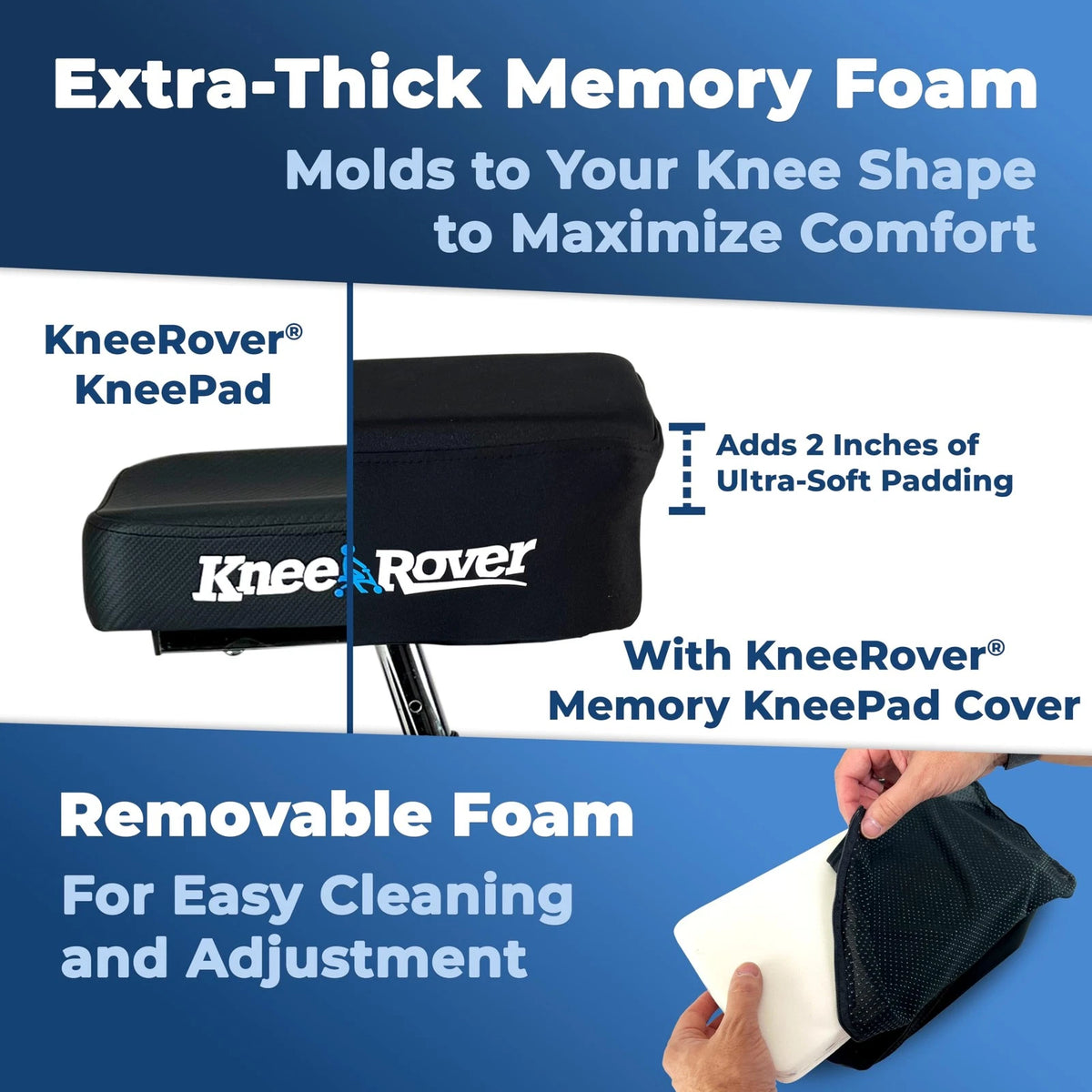 KneeRover Memory Pad Knee Scooter Cover Cushion - 13” x 7” x 4”, Black