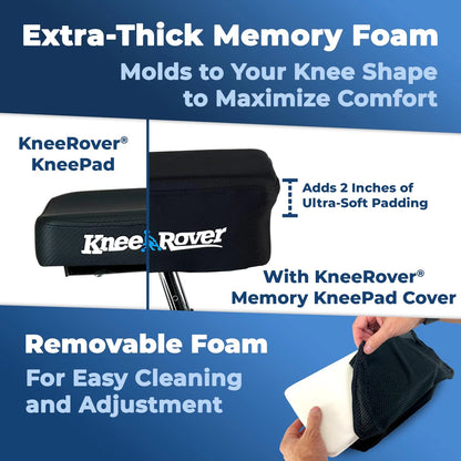 KneeRover Memory Pad Knee Scooter Cover Cushion - 13” x 7” x 4”, Black