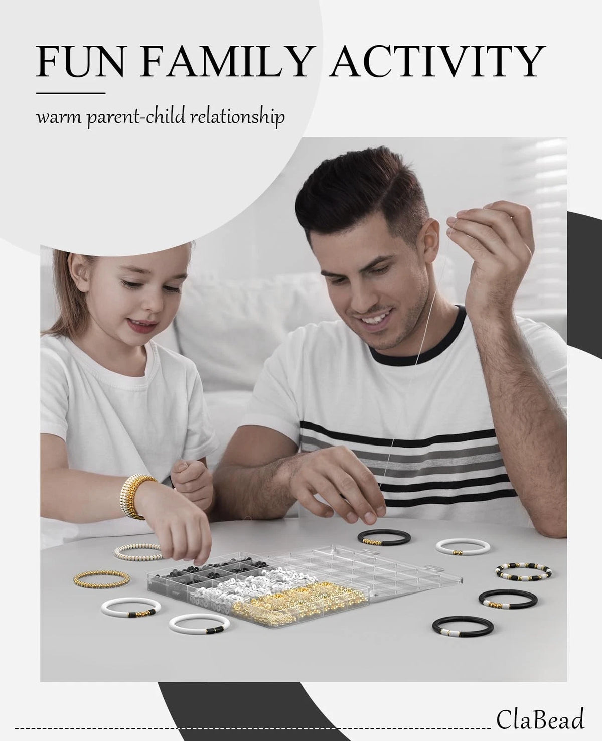 ClaBead Bracelet Making Kit for Boys 3200Pcs, Clay Beads Large, Black & White
