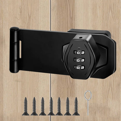 Mechanical Password Rotary Hasp Locks, 3 Digit Keyless Combination Lock Black