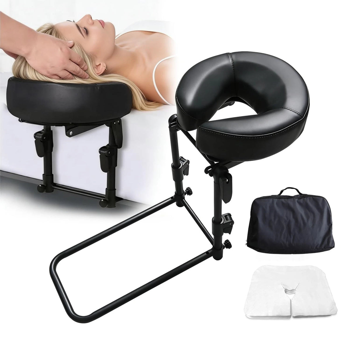 ErgoHolder Massage Headrest for Bed, Basic Set with Face Cradle Cover, Black