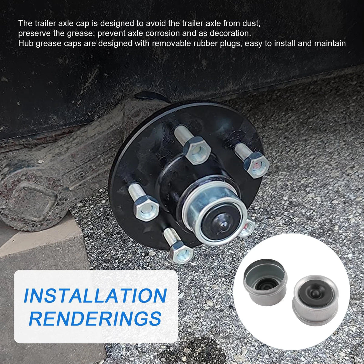 JDMSPEED 2pcs 1.98'' Trailer 1.98" Wheel Hub with Extra 2 Rubber Plugs