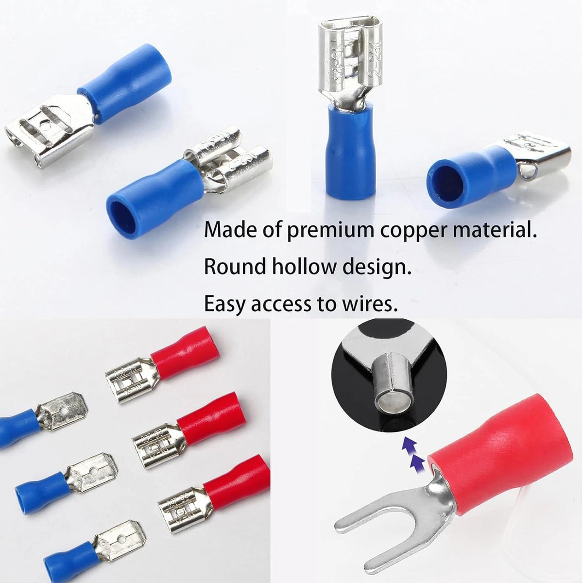 300pcs 18 Types Crimp Connectors, Ring Spade Fork 300pcs, Red, Blue, Yellow