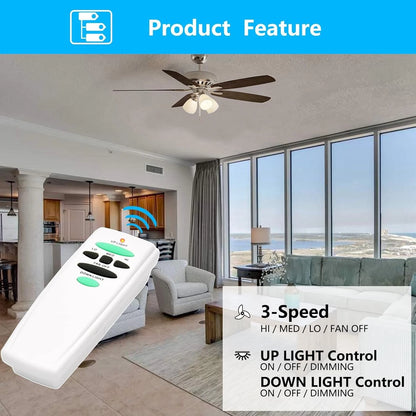 Universal Ceiling Fan Remote Control Kit with Up Down Light Controls White
