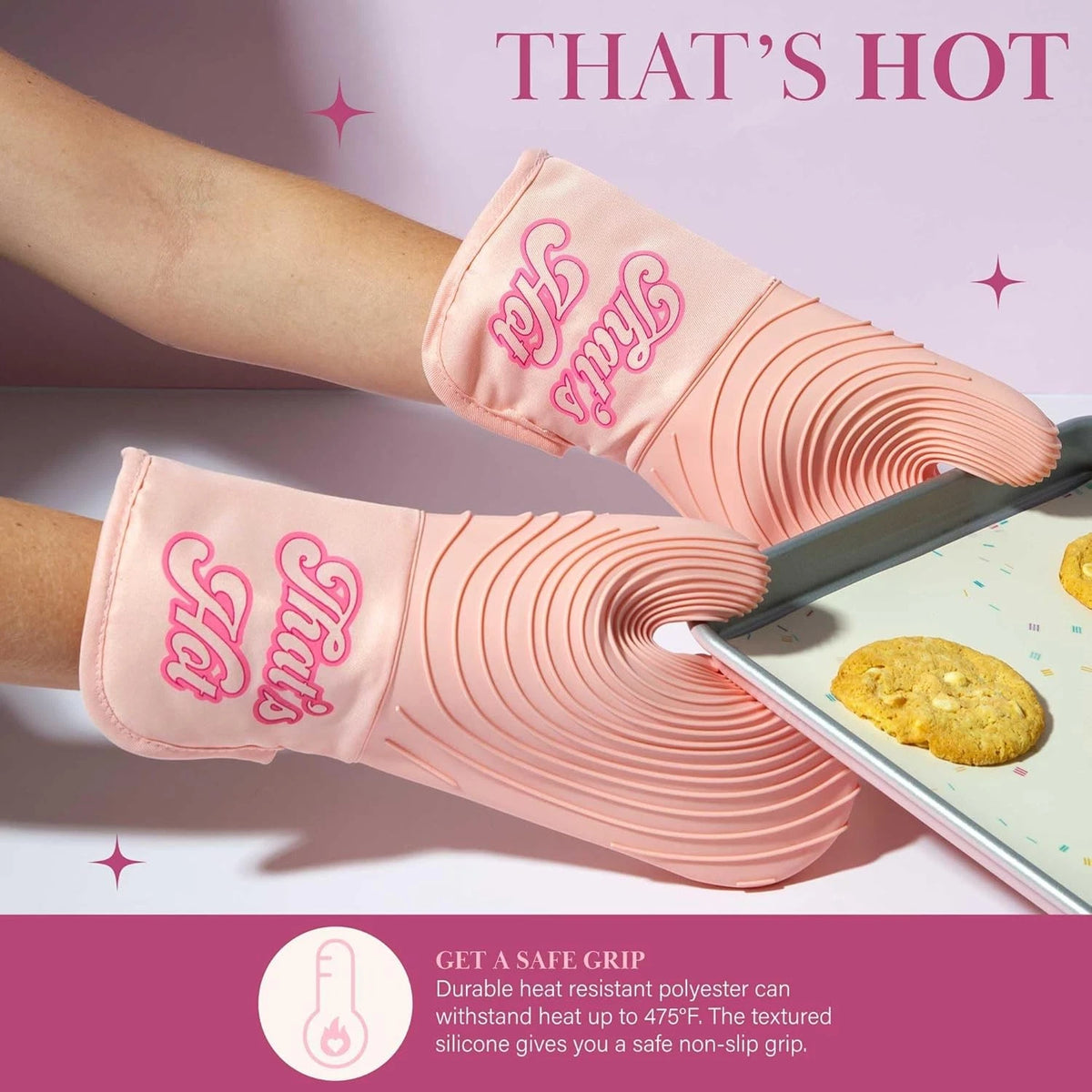 Paris Hilton Oven Mitt Set with Iconic That's HOT Design, Heat Resistant Pink