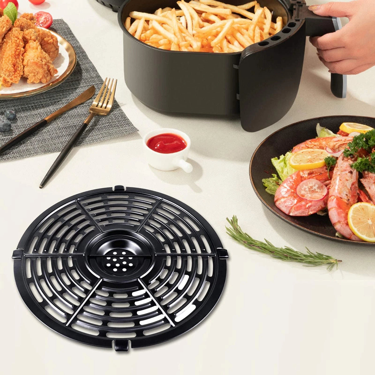 Air Fryer Replacement Parts Tray, Upgraded 5.0QT Round Grill 5QT, Black