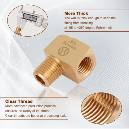 Boeray 2pcs 1/4” Brass Fittings 90 Degree Barstock 1/4 NPT 2 Pack, Gold