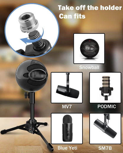 Mictop Desktop Mic Stand Portable Foldable Tripod with Clip Holder Black
