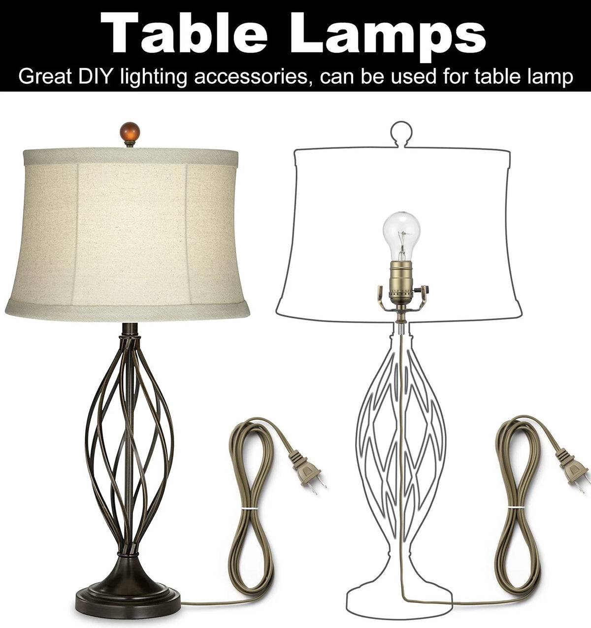Lamp Making Kit, Parts for Repair 12 Feet Cord, Antique Brass