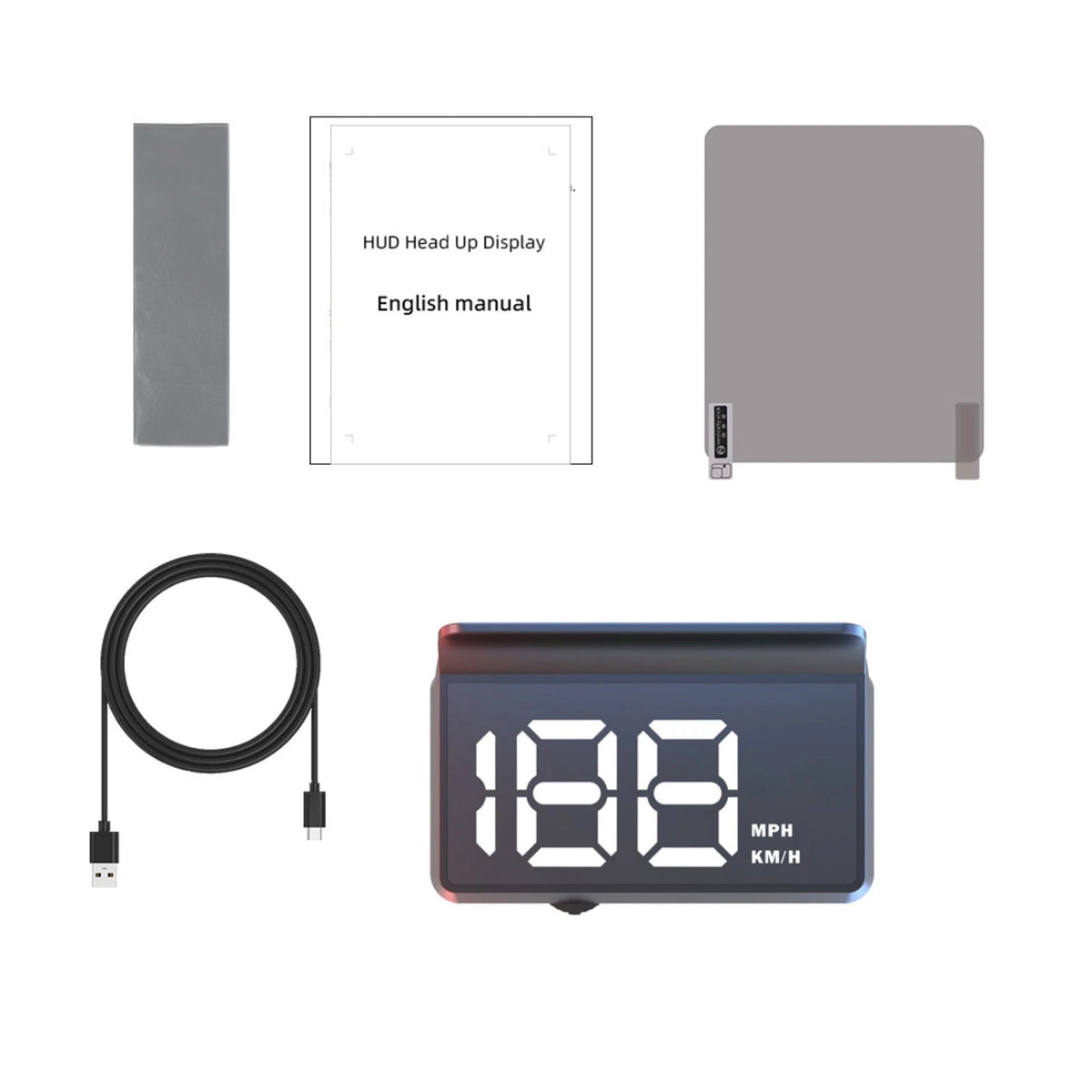 Universal Windshield HUD for Cars with Large Font Display and Type C Cable