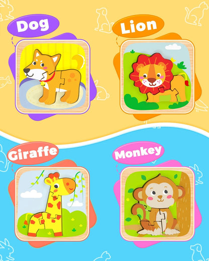 Benresive Wooden Toddler Puzzles, 4pcs Animal Montessori Toys for 1-3 Medium