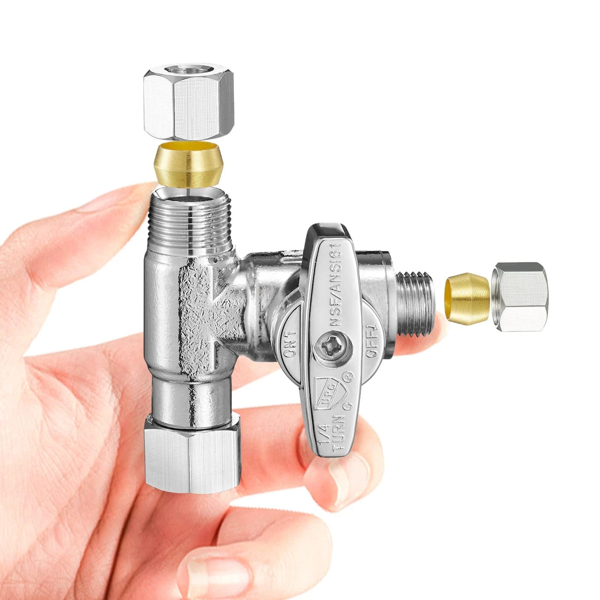 Fridge Water Line Kit Connector - Refrigerator Ice 3/8x3/8x1/4, Chrome-Plated