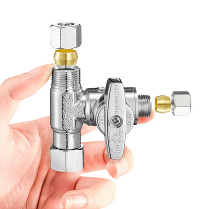 Fridge Water Line Kit Connector - Refrigerator Ice 3/8x3/8x1/4, Chrome-Plated
