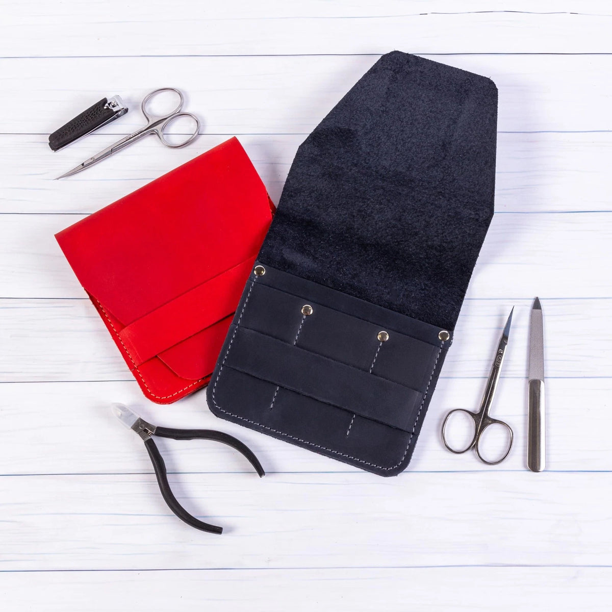 Leather Manicure Set Case Grooming Kit Organizer (Fuchsia) 5" x 5.1", Fuchsia