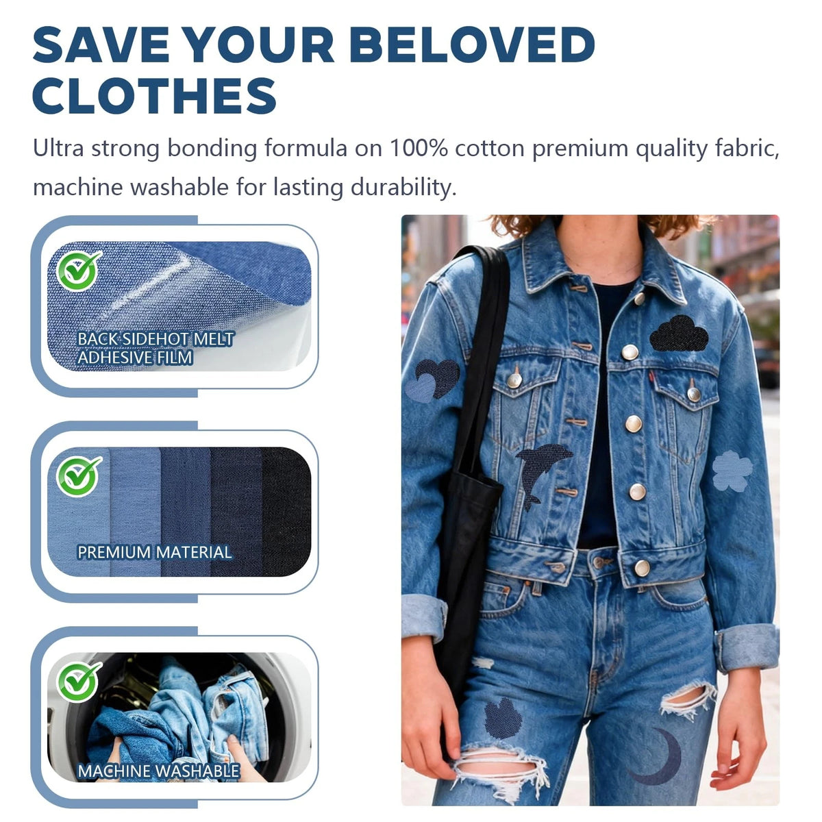Iron on Jean Patches for Clothes,25PCS Denim Repair Blue&Black