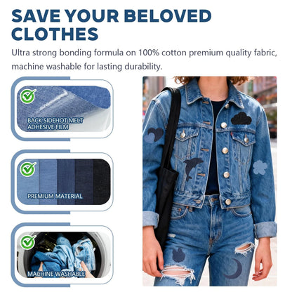 Iron on Jean Patches for Clothes,25PCS Denim Repair Blue&Black