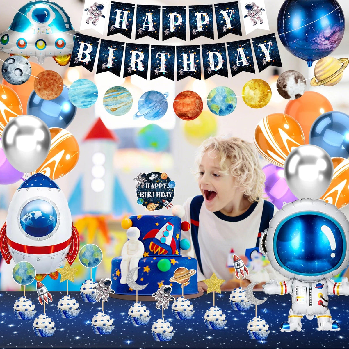 Outer Space Birthday Party Decorations Themed Blue, Black