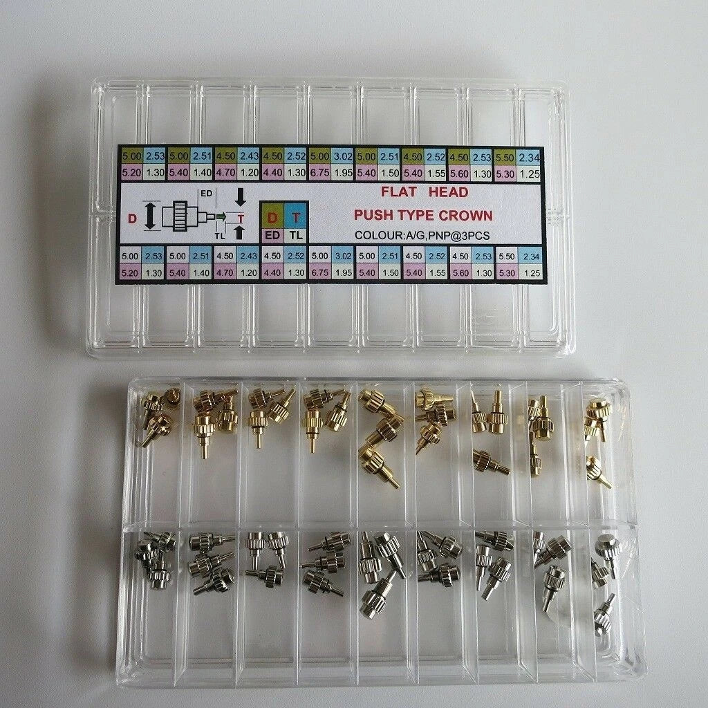 1 Set Stainless Steel Silver/Gold Watch Pusher Button Crown Flat Head Push Type