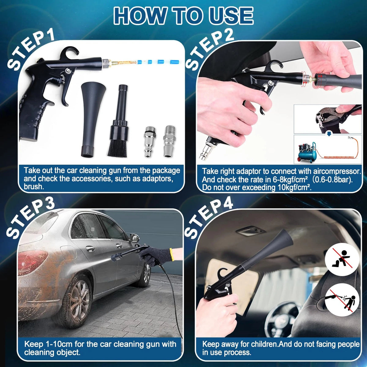 Car Cleaning Gun Detailing Interior 1 cm (Width x Length x Height), Black