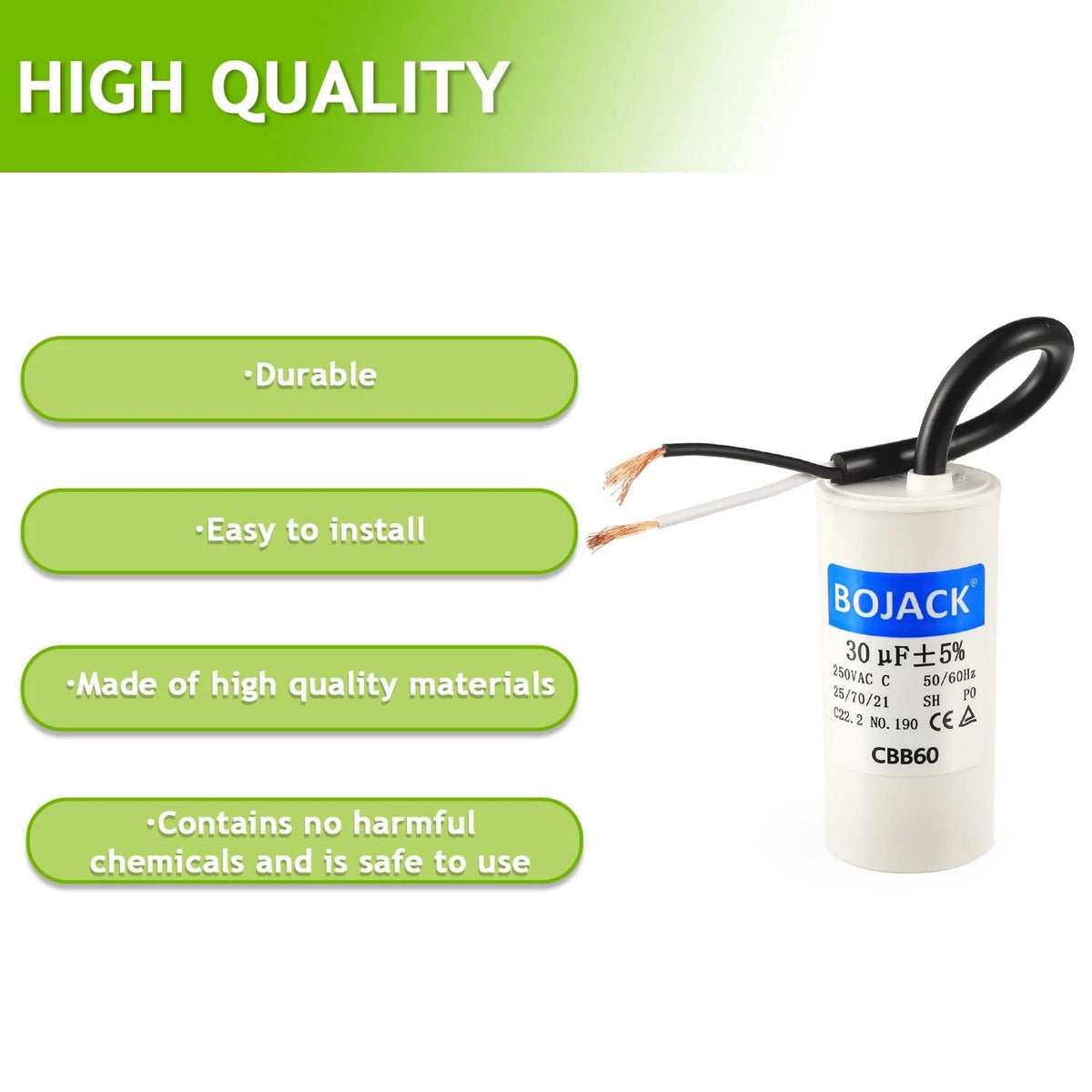 BOJACK Run Capacitor 30 uF MFD 250V AC 30 CBB60 2 Wire 50/60Hz Cylinder...