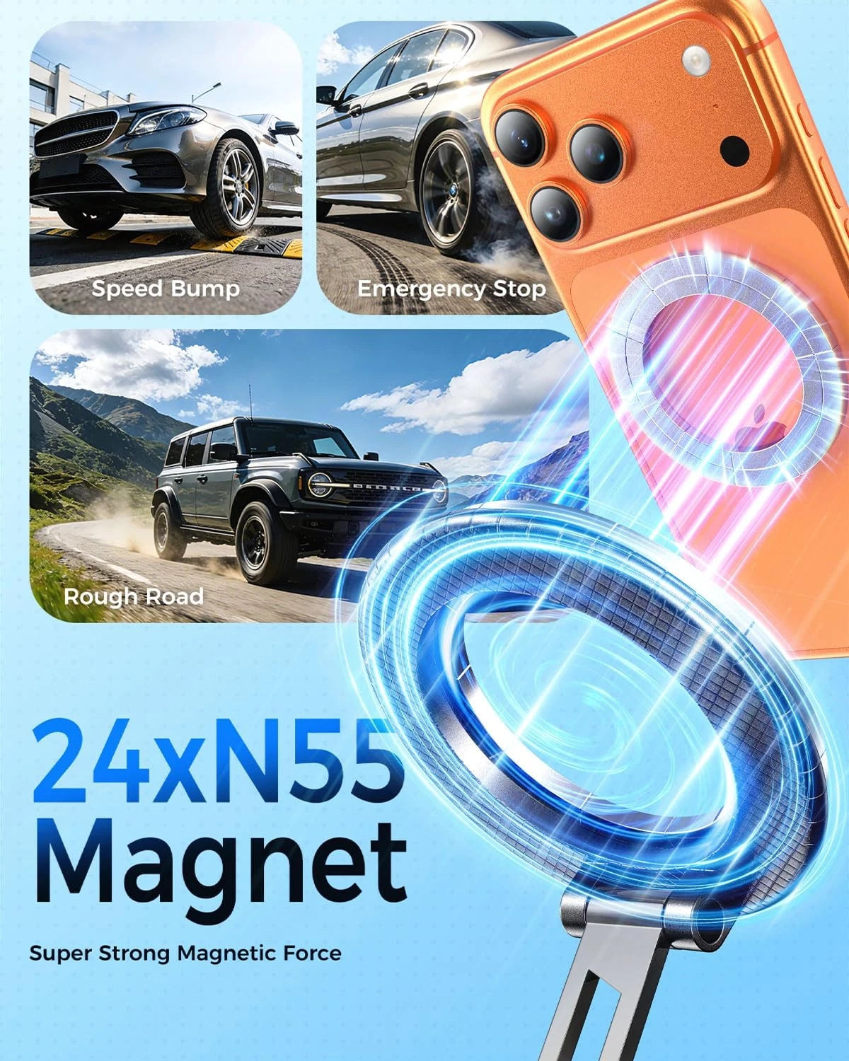 MRGLAS 2026 Upgraded 360° Rotation Vacuum Magnetic Phone Holder Black