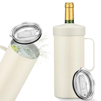 Wine Bottle Chiller with Handle | Portable Rapid Cooling 42 oz, 2-in-1 White