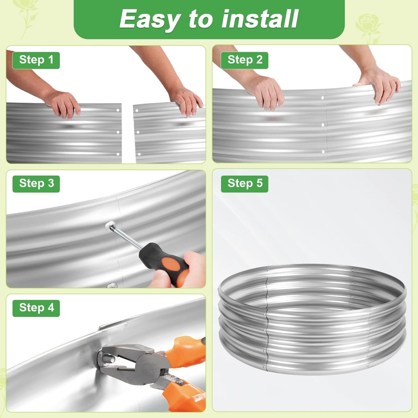 AHEONLAR 3Pack 2x2x1 ft Round Galvanized Raised Garden 2x2x1ft(3pack), Silver