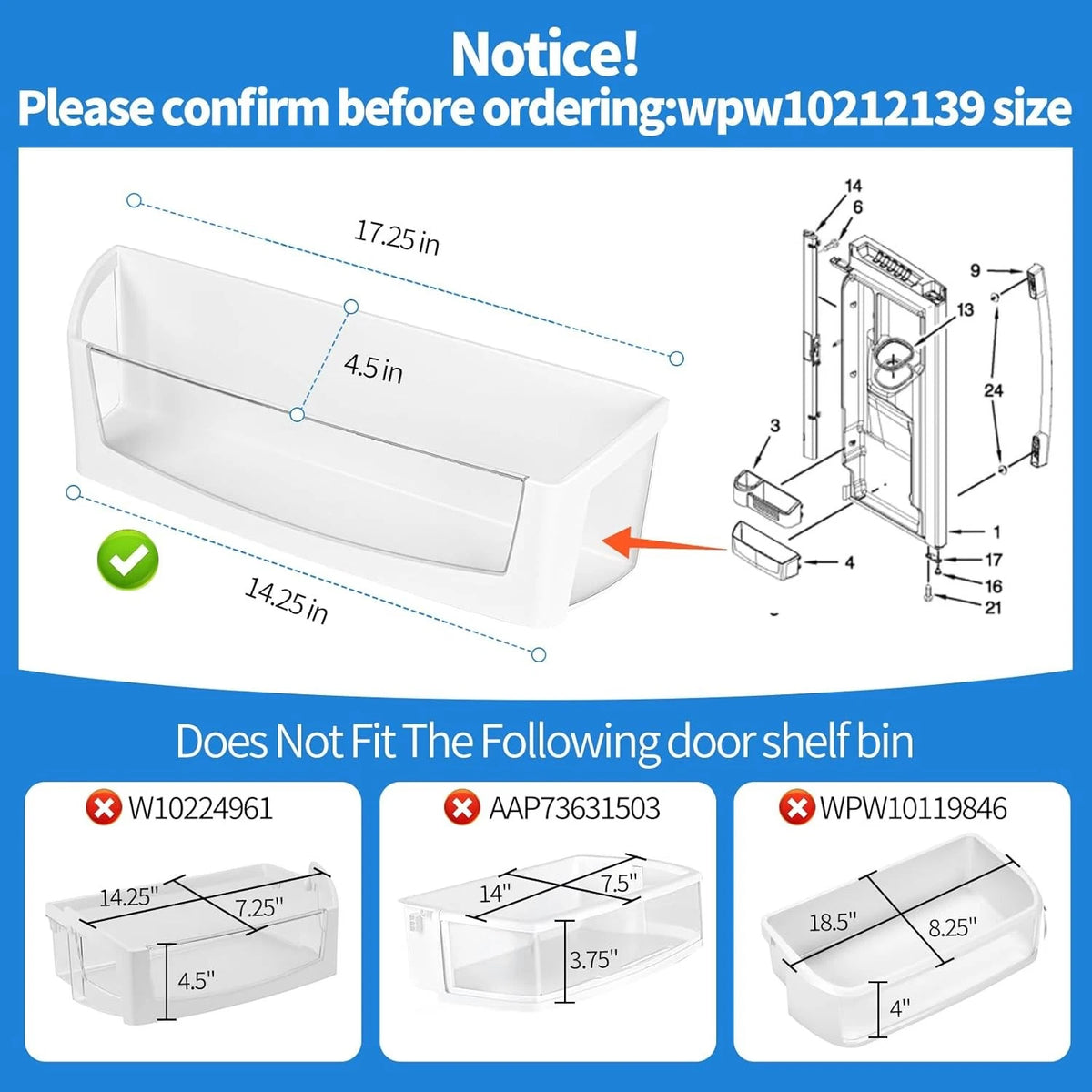 WPW10212139 Refrigerator Door Shelf Bin Compatible with Maytag Whirlpool...