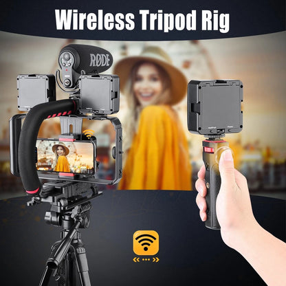 Zeadio Camera Smartphone Handheld Stabilizer, Triple Cold-Shoe Handle black