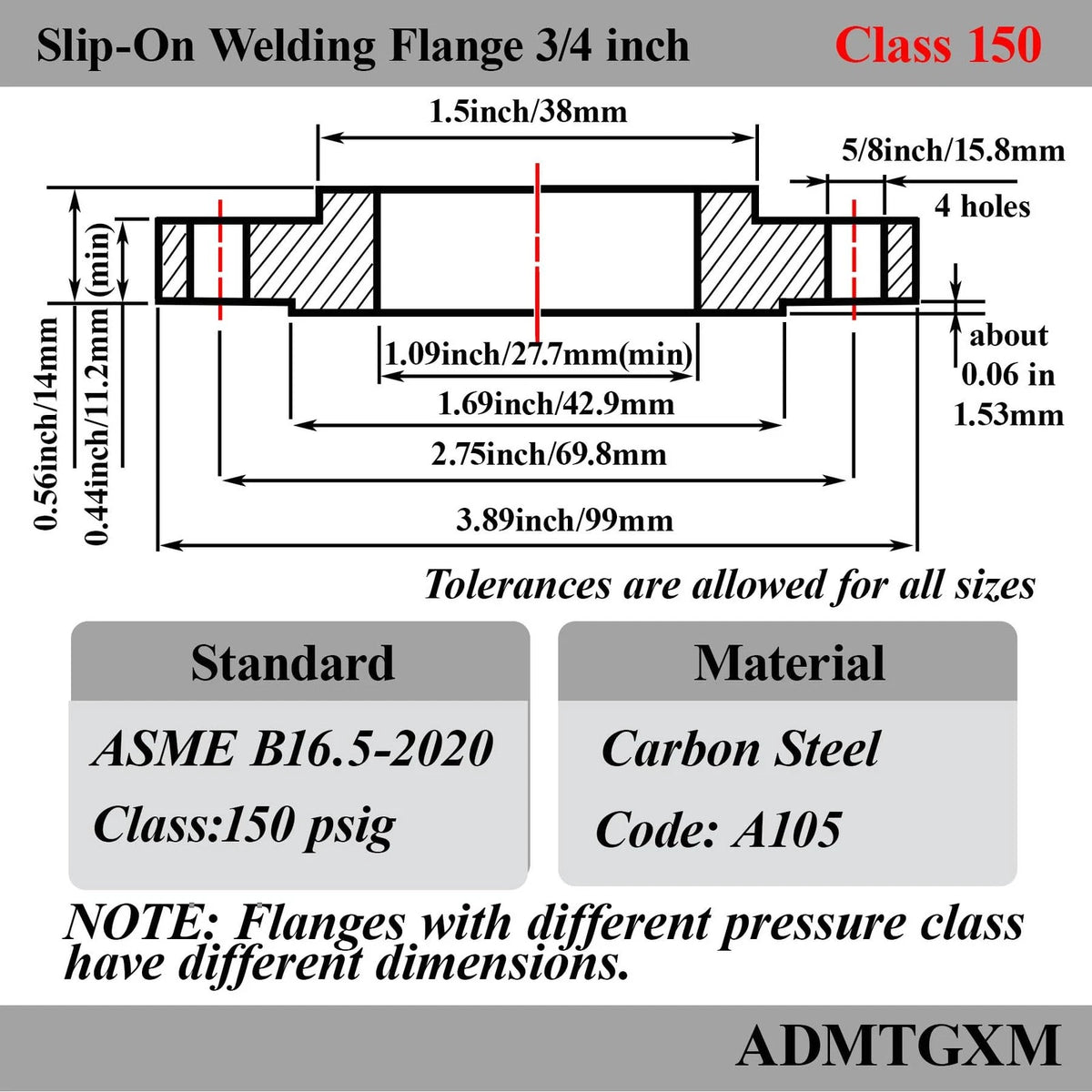 Carbon Steel Flange 3/4 Inch,Slip On,Flat Welding inch, Silver