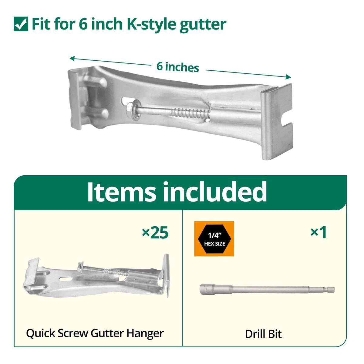 Benfar 25Pack 6 Inch Gutter Hangers Hidden Brackets 6 Inch, Silver