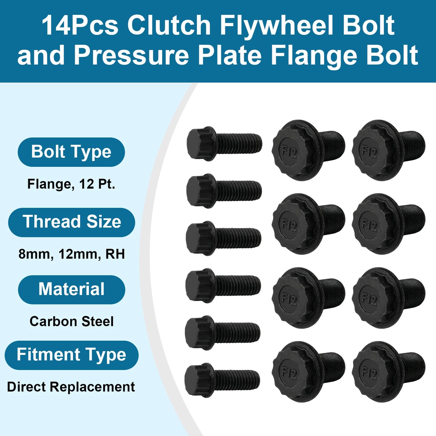 Set of 14 Clutch Flywheel Pressure Plate Flange Bolts Set For Honda Civic Accord