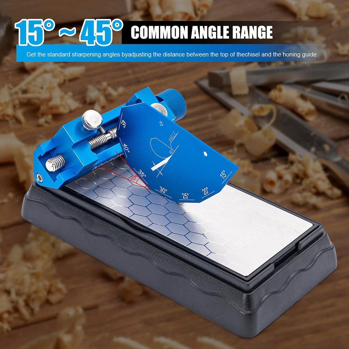 Chisel Sharpening Kit with 105*26*53mm, Blue Honing Guide and Stone