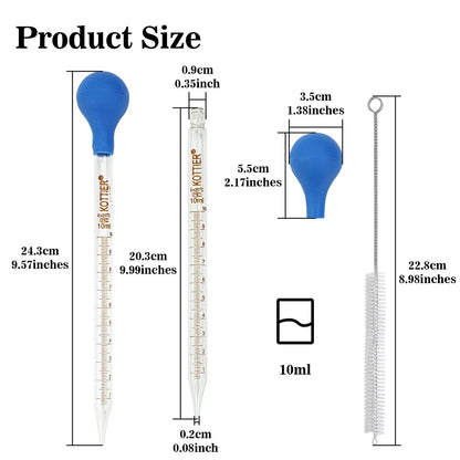 3Pcs Glass Pipettes Dropper, 10ml Graduated Liquid Dropper with Rubber Bulb...